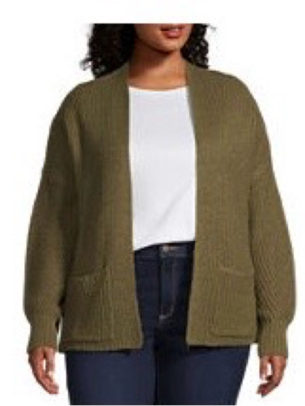 a.n.a Olive Green Open Cardigan with Front Pockets